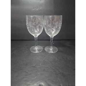 Princess House Heritage Water Goblets, Floral Etched Stemware, Set of 2, Vintage